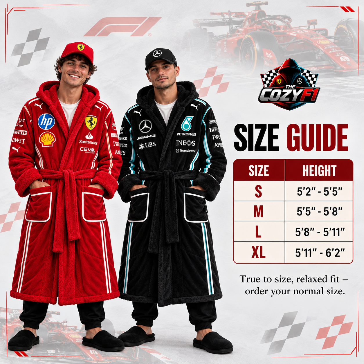 The Cozy F1 robe size guide